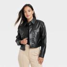 Women's Cropped Faux Leather Bomber Jacket - A New Day Black