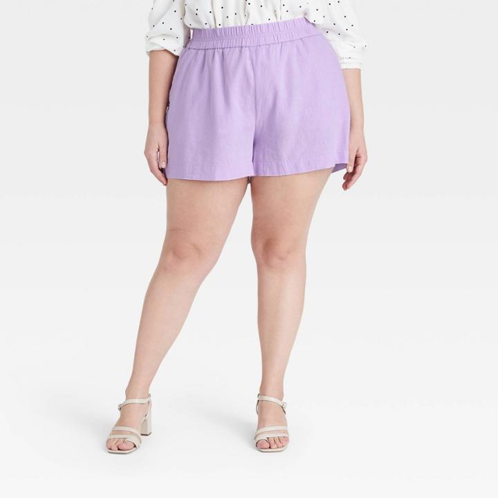 Women's Plus Size High-rise Pull-on Shorts - A New Day Purple