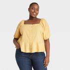 Women's Plus Size Puff Short Sleeve Peplum Blouse - Universal Thread Yellow