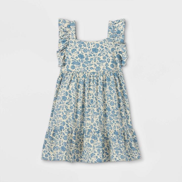 Girls' Floral Flutter Sleeve Woven Dress - Cat & Jack Blue