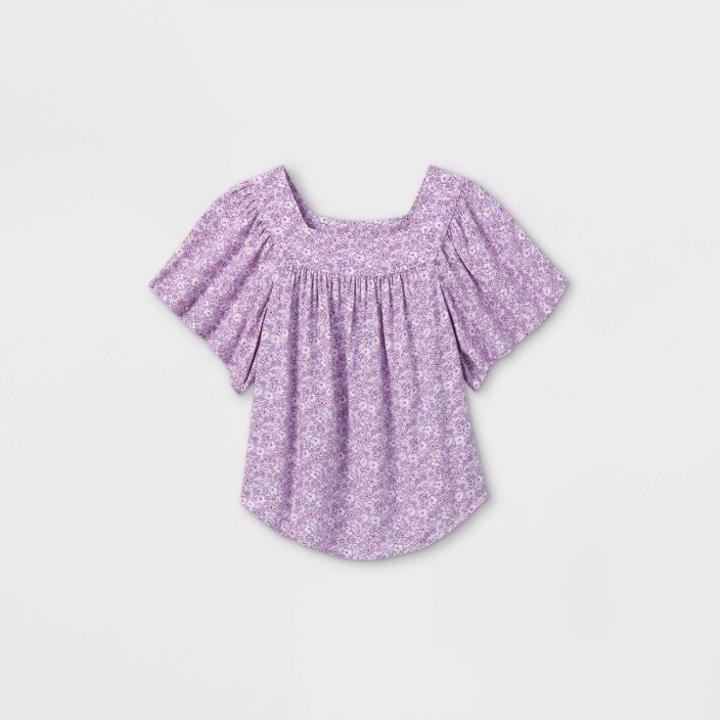 Girls' Short Sleeve Woven Top - Cat & Jack Light Purple
