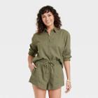 Women's Long Sleeve Relaxed Fit Collared Button-down Shirt - Universal Thread Olive Green