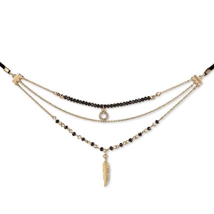 Target Women's Wrap Choker Necklace With Pave Circle, Chain, And Leaf -black/gold