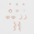 Heart, Evil Eye, Snake And Moon Mix And Match Earring Set 9ct - Wild Fable Rose Gold
