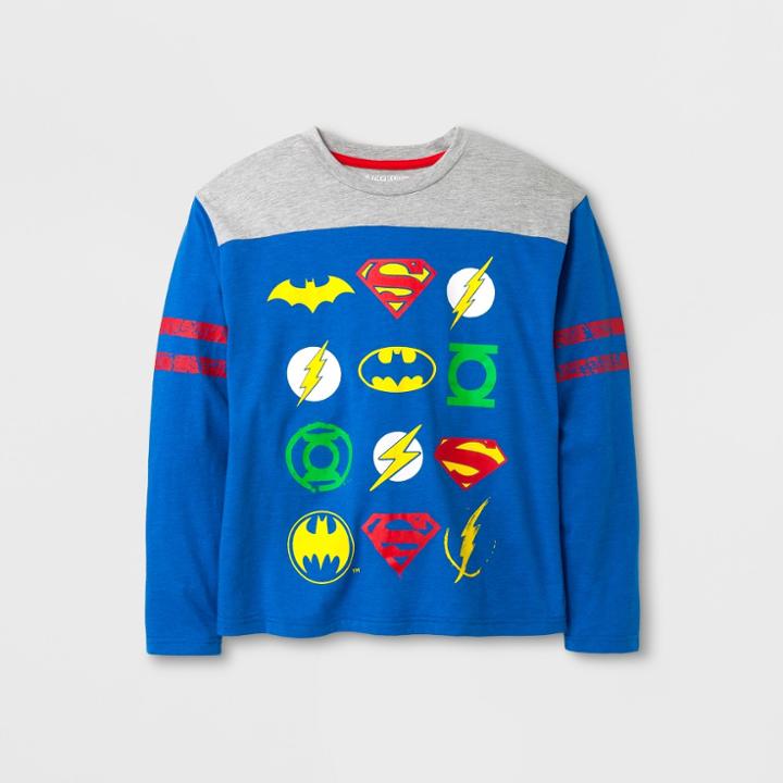 Dc Comics Boys' Justice League Logo Long Sleeve T-shirt - Royal Heather