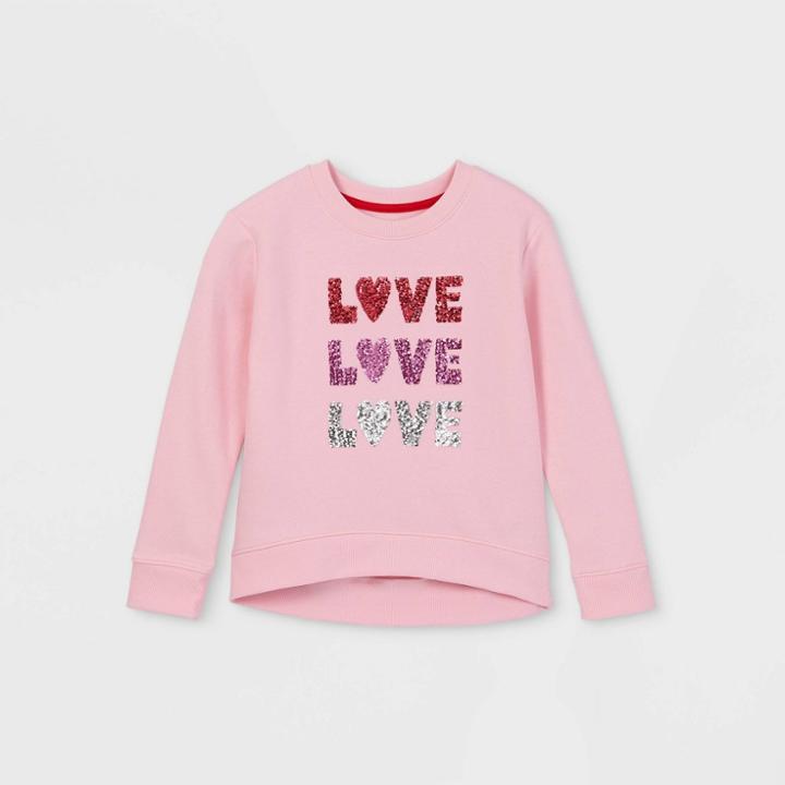 Girls' Flip Sequin 'love' Pullover Sweatshirt - Cat & Jack Pink
