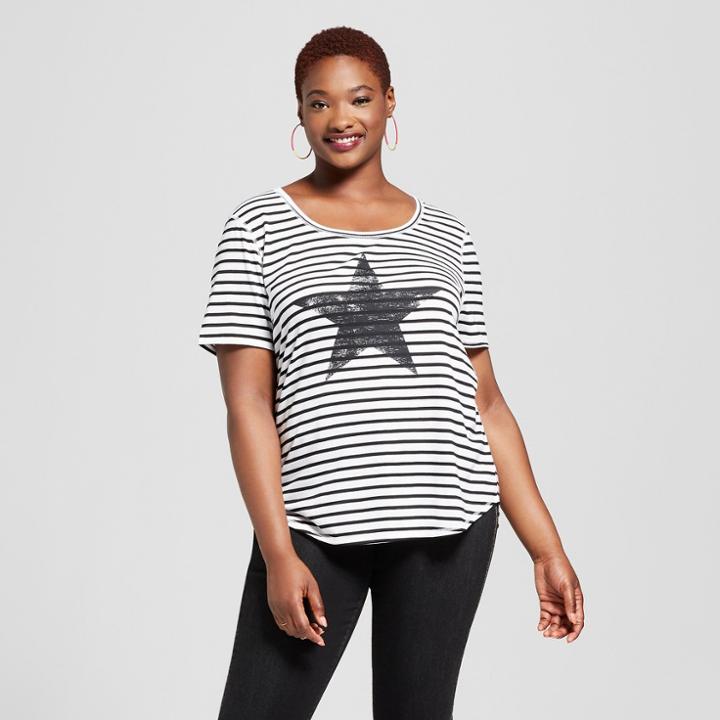 Women's Plus Size Short Sleeve Star Print T-shirt - Grayson Threads (juniors') Black/white