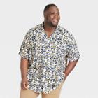 Men's Big & Tall Camp Collared Short Sleeve Button-down Shirt - Goodfellow & Co Heathered White/leopard Print