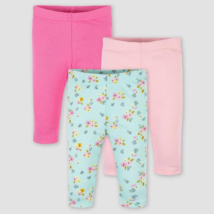 Gerber Baby Girls' 3pk Fox Pull-on Pants - Pink Newborn