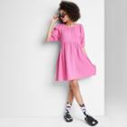 Women's Ascot + Hart Puff Elbow Sleeve Graphic A-line Dress - Pink