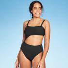 Women's Ribbed Cut Out One Piece Swimsuit - Shade & Shore Black M, Women's,