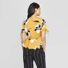Women's Floral Print Short Tie Sleeve Button Detail Peplum Top - Who What Wear Yellow