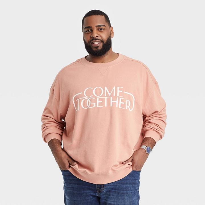Men's Big & Tall Standard Fit Crewneck Pullover Sweatshirt - Goodfellow & Co Apricot Orange