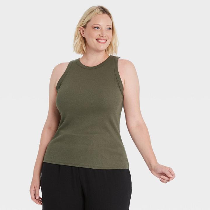 Women's Plus Size Slim Fit Rib Tank Top - A New Day Green