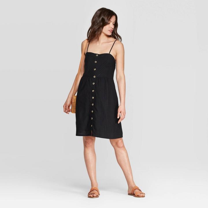 Women's Short Sleeve V-neck Midi Belted Dress- Universal Thread Black