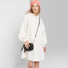 Women's Long Sleeve Collared Hooded Sherpa Sweater Mini Dress - Wild Fable Ivory