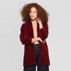 Women's Long Sleeve Rib-knit Cuff Chenille Open Cardigan - A New Day Burgundy Xs, Women's, Red