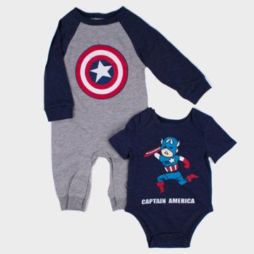 Petitebaby Boys' Disney Marvel Captain America 2pk Long Sleeve Romper And Short Sleeve Bodysuit - Gray 0-3m, Boy's,