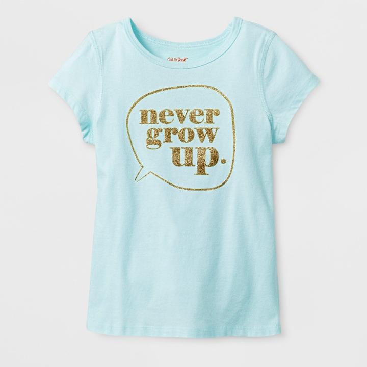 Toddler Girls' Adaptive Short Sleeve Never Grow Up Graphic T-shirt - Cat & Jack Aqua
