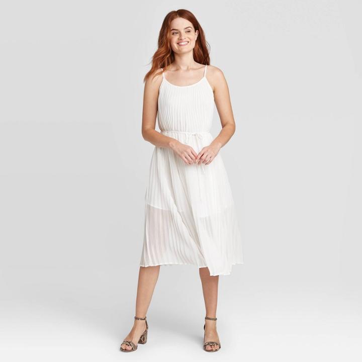 Women's Sleeveless Pleated Cami Dress - A New Day Cream Xs, Women's, Ivory
