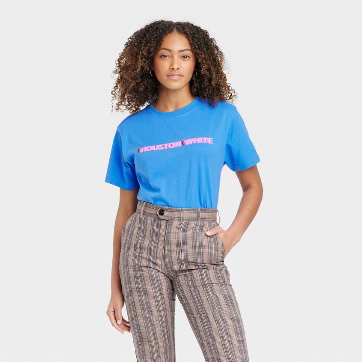 Houston White Adult Short Sleeve Graphic T-shirt - Blue/pink Xxs/xs