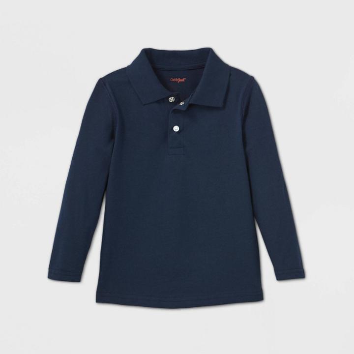 Toddler Boys' Adaptive Long Sleeve Polo Shirt - Cat & Jack Navy