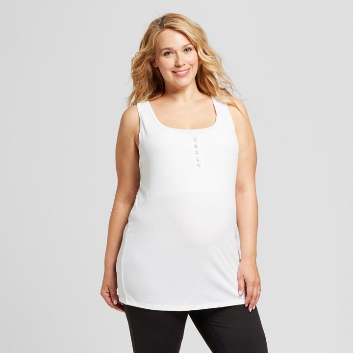 Maternity Plus Size Henley Nursing Tank - Isabel Maternity By Ingrid & Isabel White