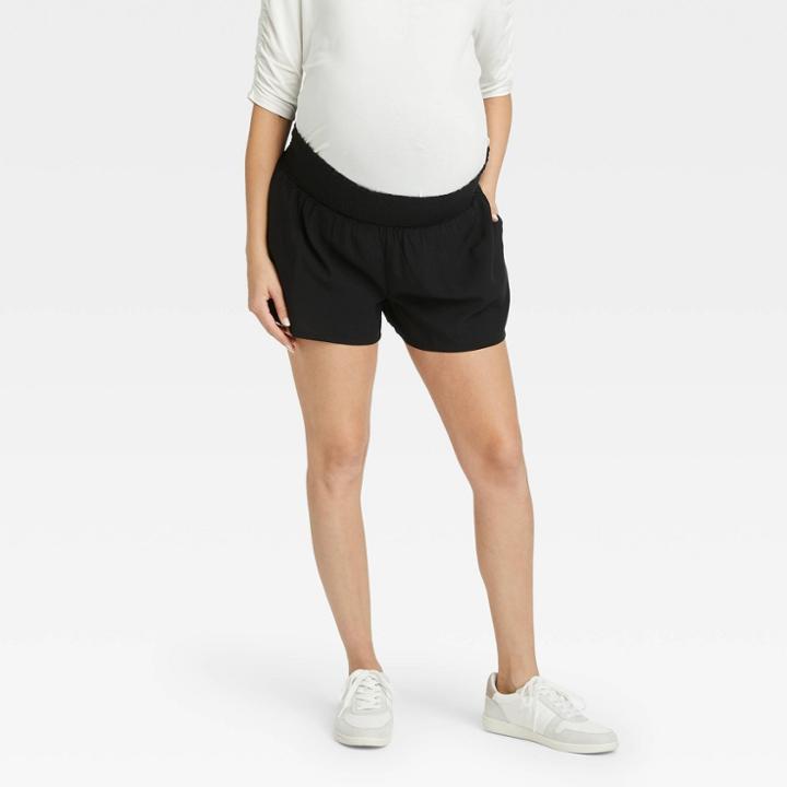 The Nines By Hatch Smocked Waistband Modal Maternity Shorts Black