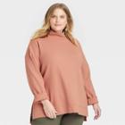 Women's Plus Size Long Sleeve Rib Turtleneck Tunic - Ava & Viv Brown X