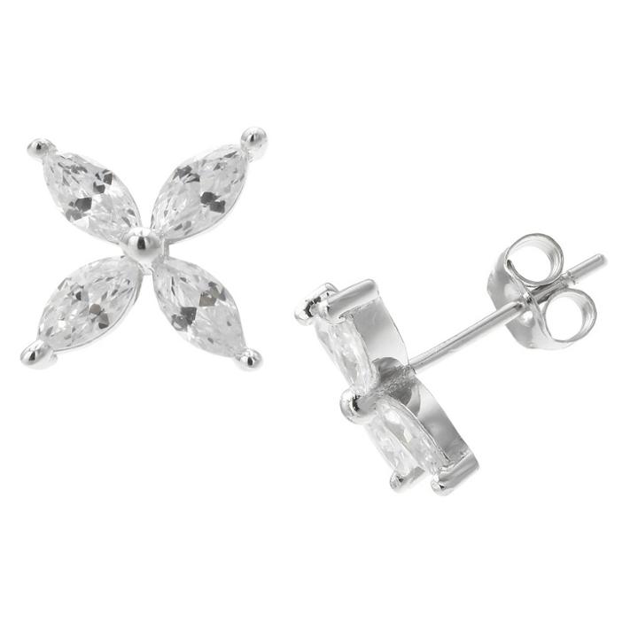 Target Women's Cubic Zirconia Flower Stud Earrings In Sterling Silver - Silver/clear
