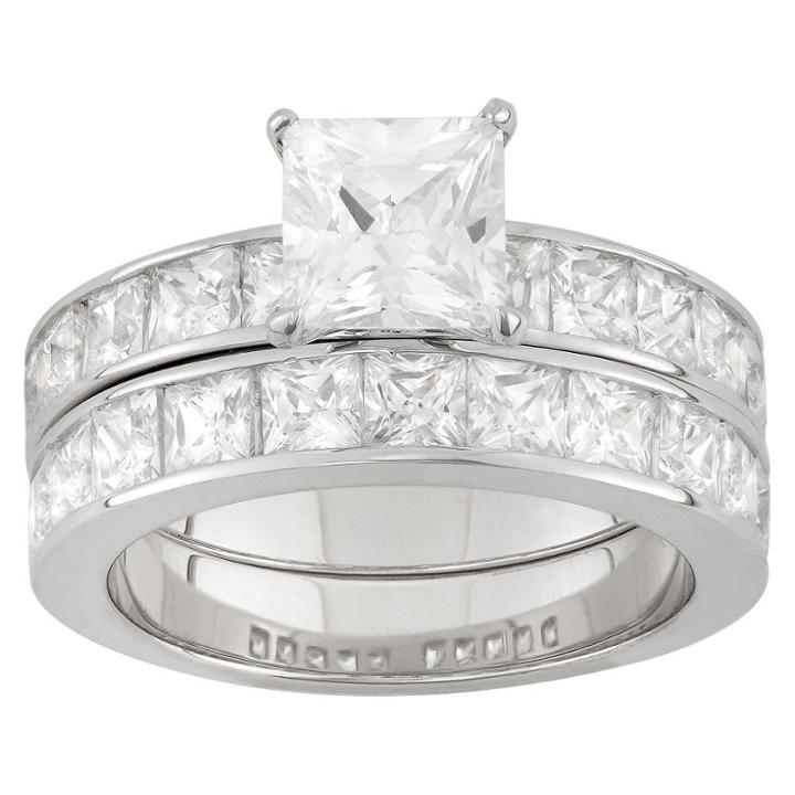 Tiara 6.36 Ct. T.w. Princess-cut 2 Piece Bridal Ring Set In Sterling Silver -