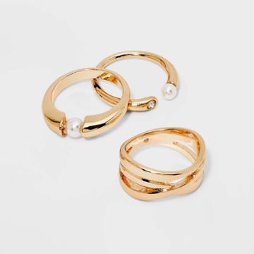 Pearl Accent Statement Ring Set 3pc - A New Day Gold