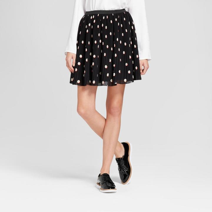 Women's Pleated Polka Dot Skirt - K By Kersh Black