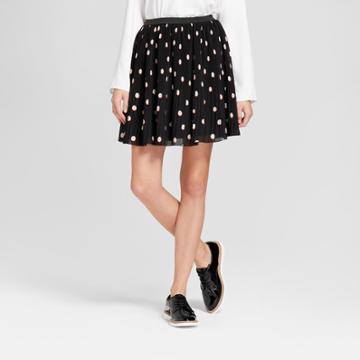 Women's Pleated Polka Dot Skirt - K By Kersh Black