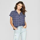 Women's Plaid Short Sleeve Button-down - Universal Thread Blue