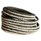 Zirconmania Women's Zirconite Leather Double Wrap Bracelet With Multiple Strand Colored Faux Crystals - Gray, Gunmetal