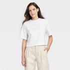 Women's Elbow Sleeve Boxy Cropped T-shirt - A New Day White