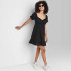 Women's Short Sleeve Sweetheart Ruffle With Tie-back Dress - Wild Fable Black