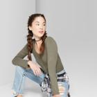 Women's Striped Snap Front Long Sleeve Top - Wild Fable Olive