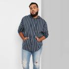 Men's Big & Tall Striped Standard Fit Long Sleeve Hooded T-shirt - Original Use Blue