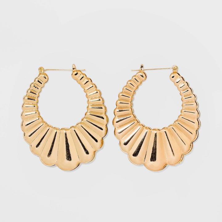 Shiny Gold Scalloped Oversized Hoop Earrings - Wild Fable Gold