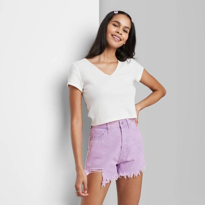 Women's High-rise Frayed Hem Jean Shorts - Wild Fable Lavender