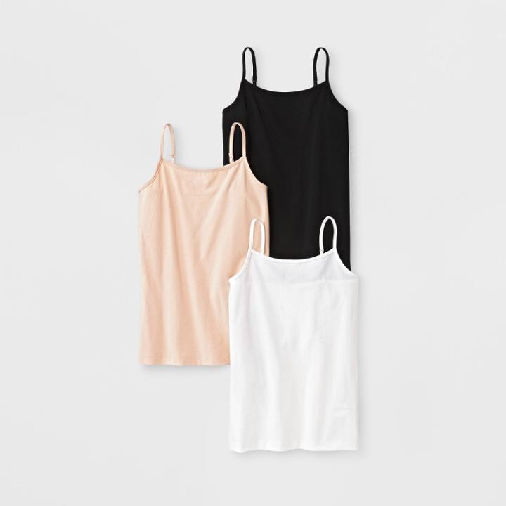 Girls' 3pk Cami - Cat & Jack Black/tan/white