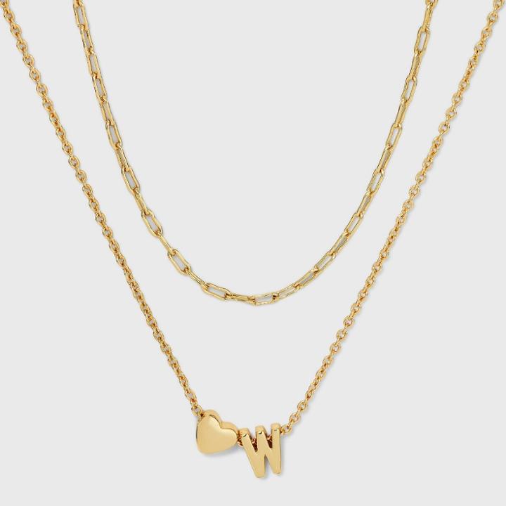 14k Gold Dipped 'w' Initial With Heart Chain Necklace - A New Day Gold