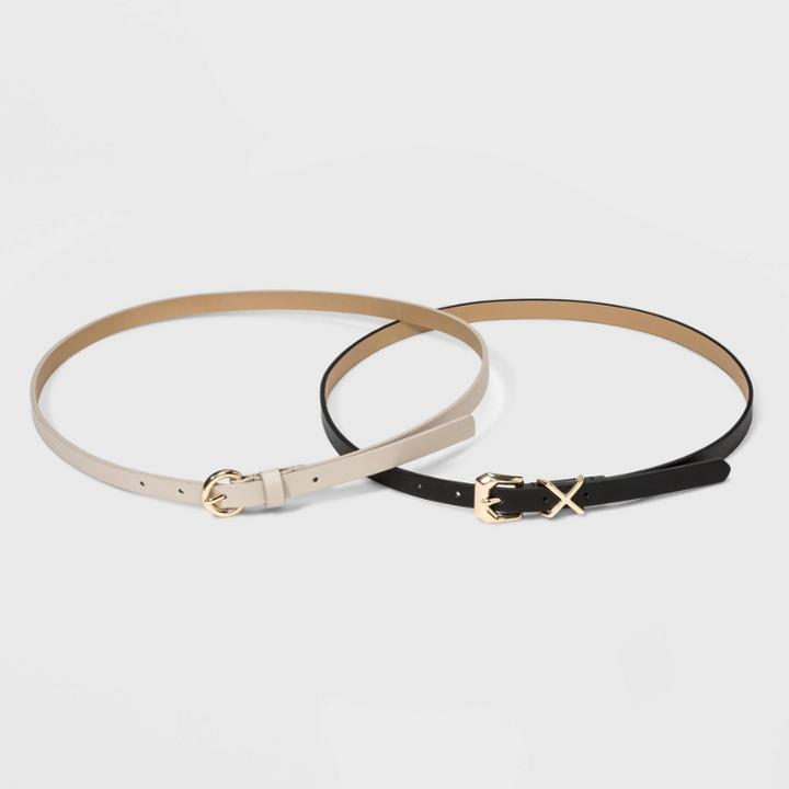 Women's 2 Pack Mini Round Sculpted Harness Belt - A New Day Black