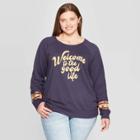 Target Women's Plus Size Welcome To The Good Life Long Sleeve Graphic Sweatshirt - Zoe+liv (juniors') - Navy