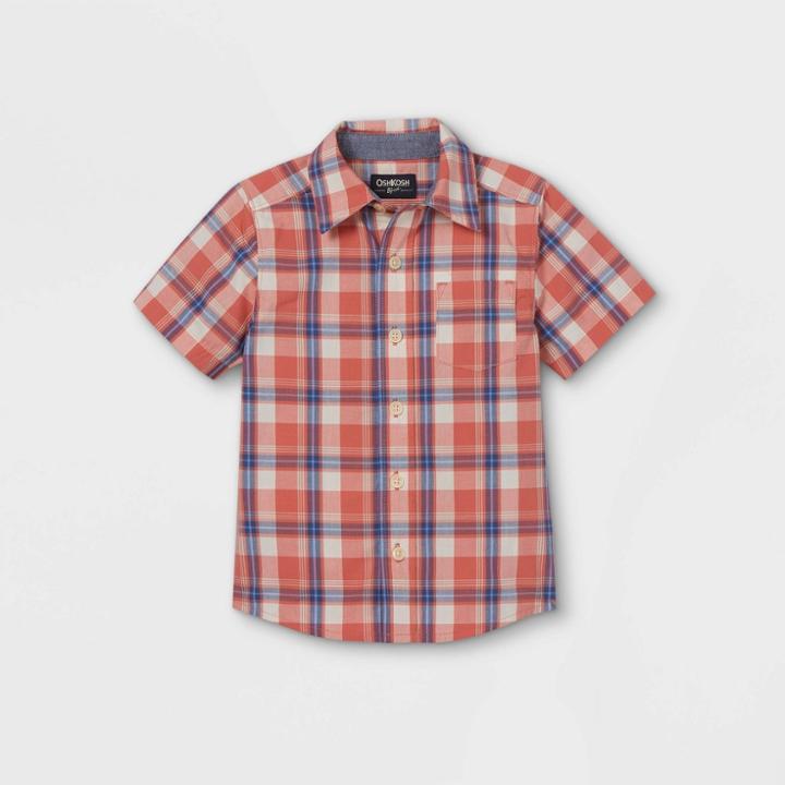 Oshkosh B'gosh Toddler Boys' Plaid Short Sleeve Button-down Shirt - Maroon