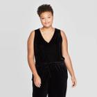 Women's Plus Size V-neck Velour Tank Top - Ava & Viv Black 1x, Women's,