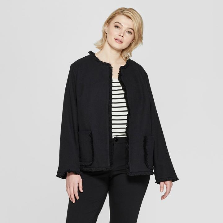 Women's Plus Size Tweed Jacket - Ava & Viv Black