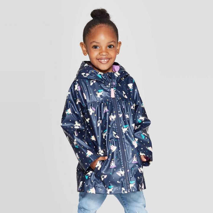 Toddler Girls' Unicorn Rain Coat - Cat & Jack Navy 12m, Girl's, Blue